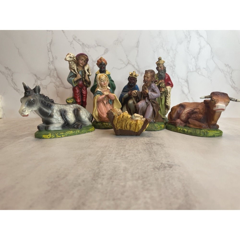 Vtg Handpainted Italian Christmas Nativity Scene set of 9